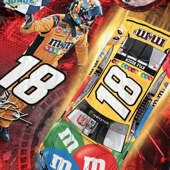 Kyle Busch M&M Joe Gibbs NASCAR All Over Print T-Shirt 2019 XXl 2Xl - Picture 2 of 4